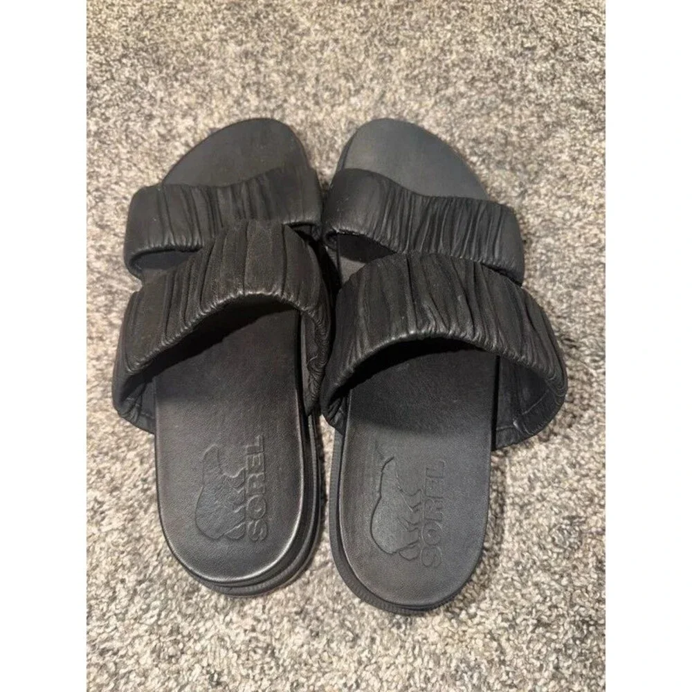 Sorel Roaming Two Strap Black Leather Slip-On Slide/Sandals Women’s Size 8.5 US
